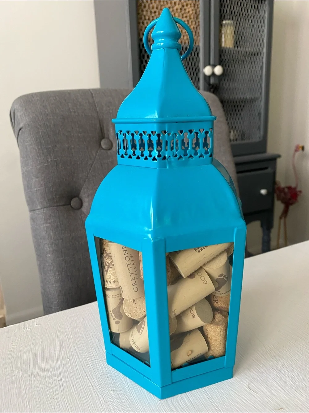 Vibrant Turquoise Metal Lantern with Glass Panels Mystical Magical Caribbean